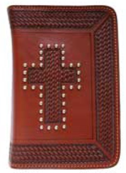 3D Belt Company BI241 Brown Bible Cover with Tooled Cross and Studs